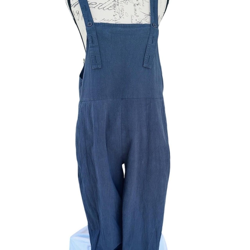 Womens Linen Cotton Wide Leg Overalls Small Navy Gray Relaxed Slouchy Coastal